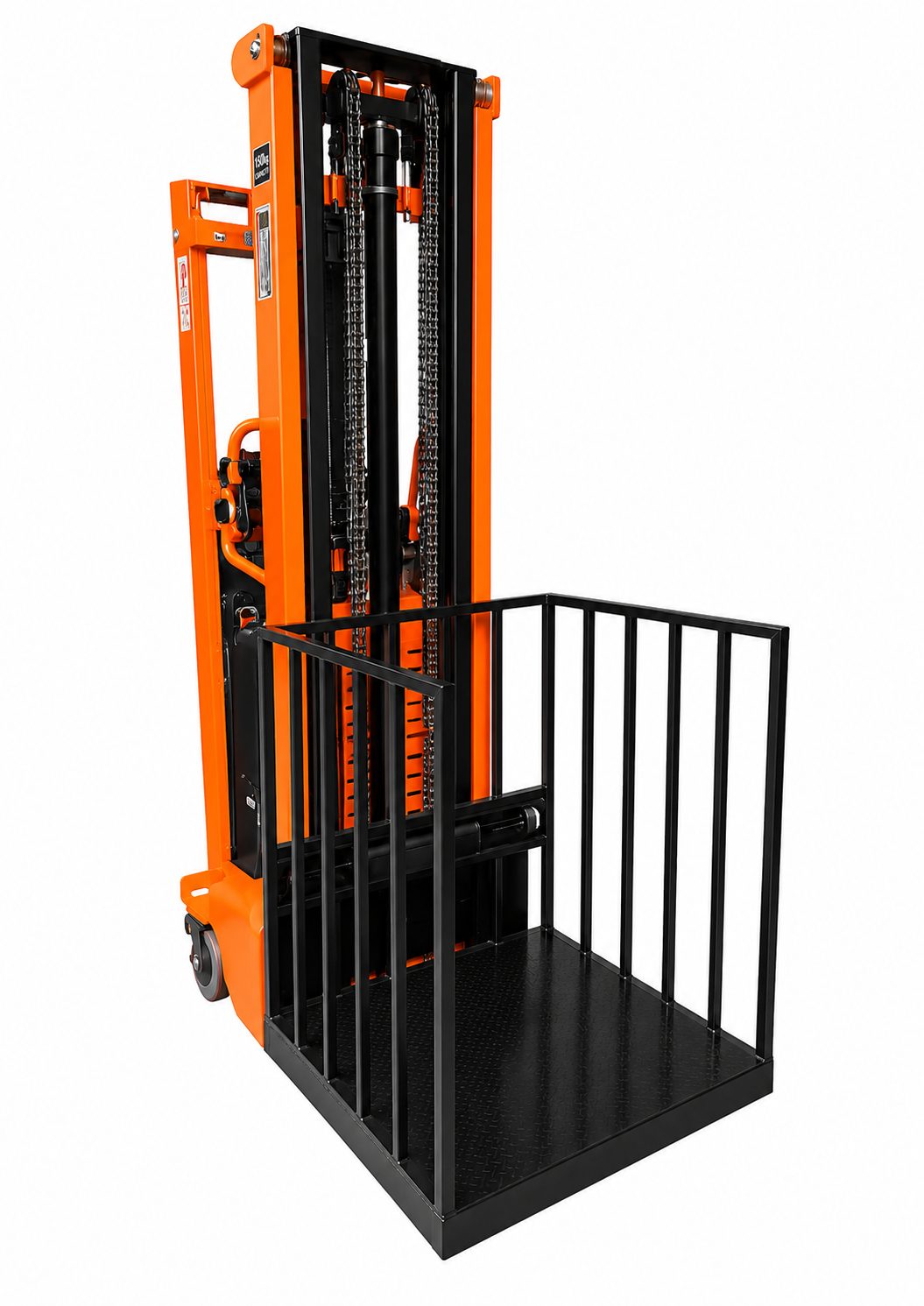 Semi Electric Stacker With Platform And Cage